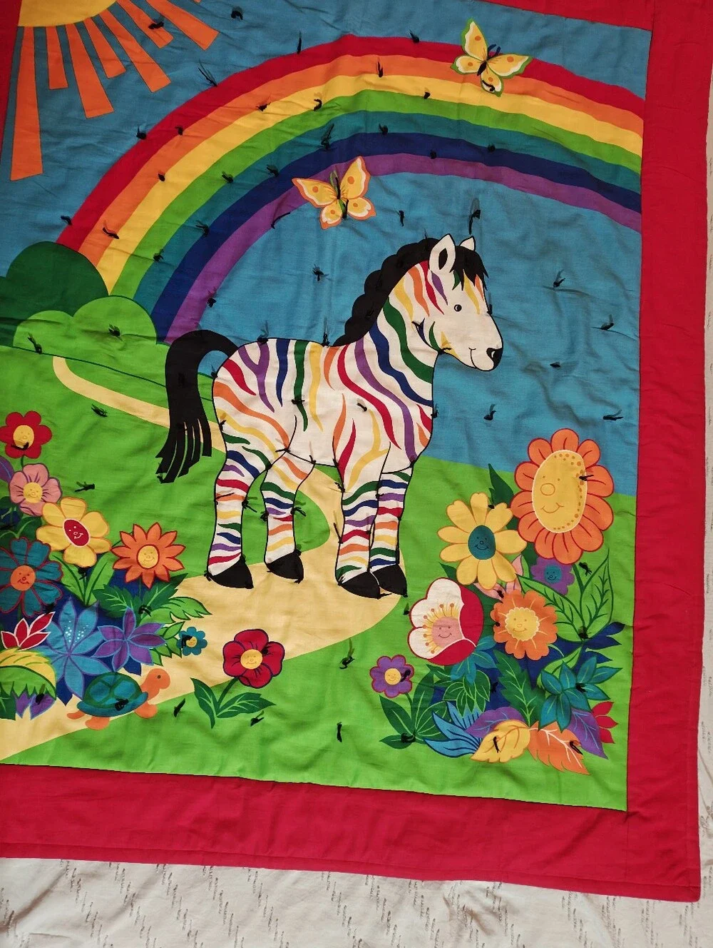 Baby Blanket Rainbow Zebra & Rainbow 42 X 50 inches EUC - Vibrant!!